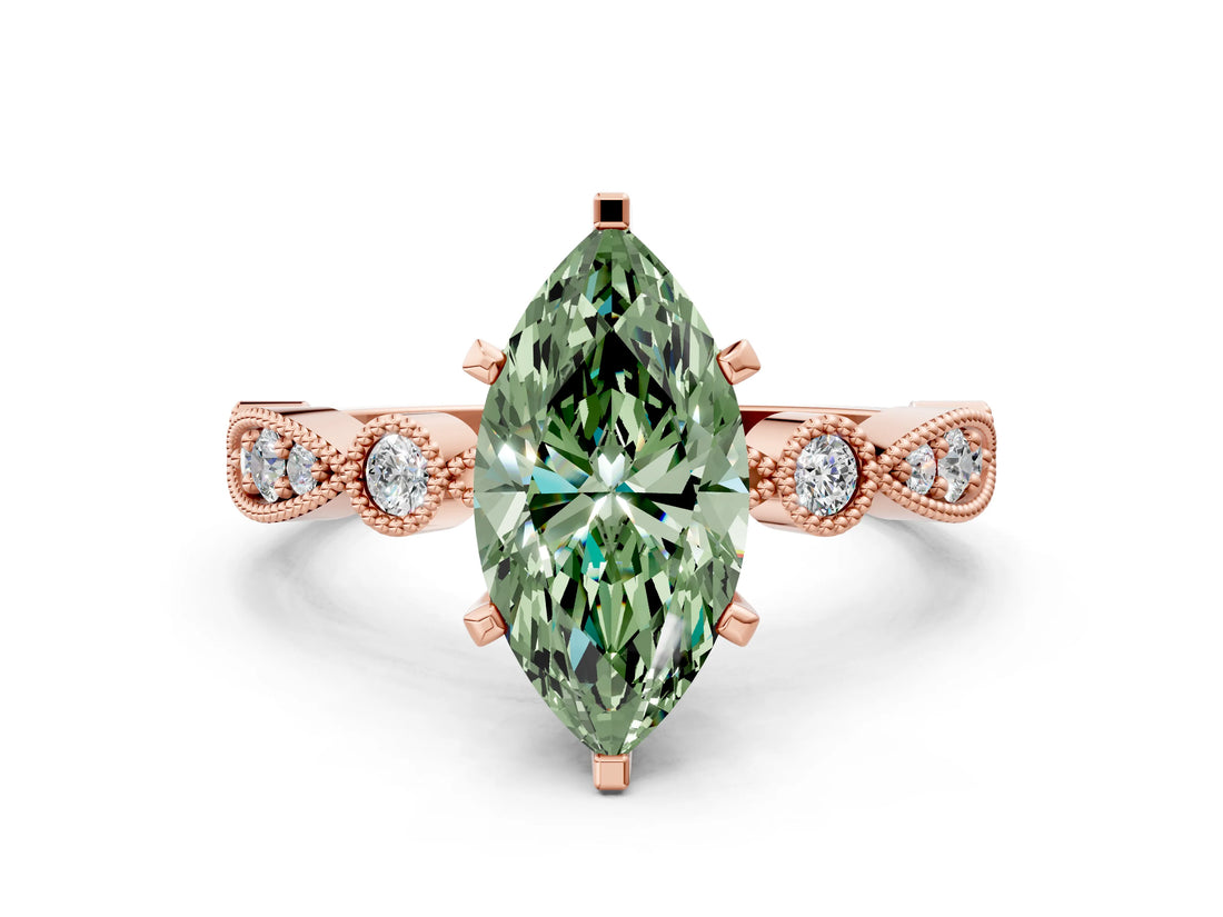 Rose gold Fancy Green Marquise  Milgrain Bezel Diamond Engagement Ring with Solitaire Prong Setting_159