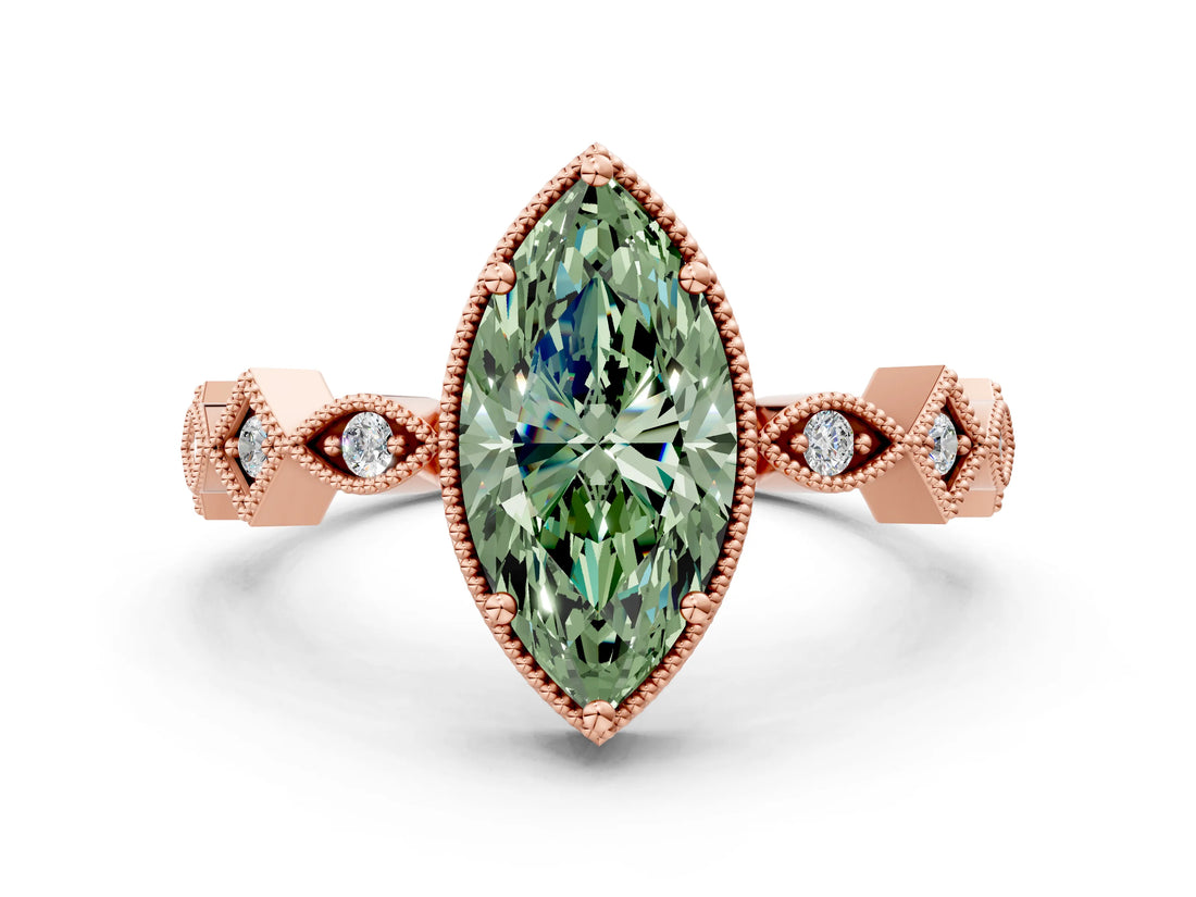 Rose gold Fancy Green Marquise  Milgrain Marquise Diamond Twist Band Ring_62