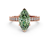 Rose gold Fancy Green Marquise  Milgrain Pave Diamond Engagement Ring with Four-Prong Setting_155