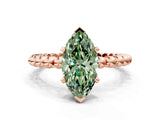 Rose gold Fancy Green Marquise  Solitaire Beaded Band Prong Setting Ring