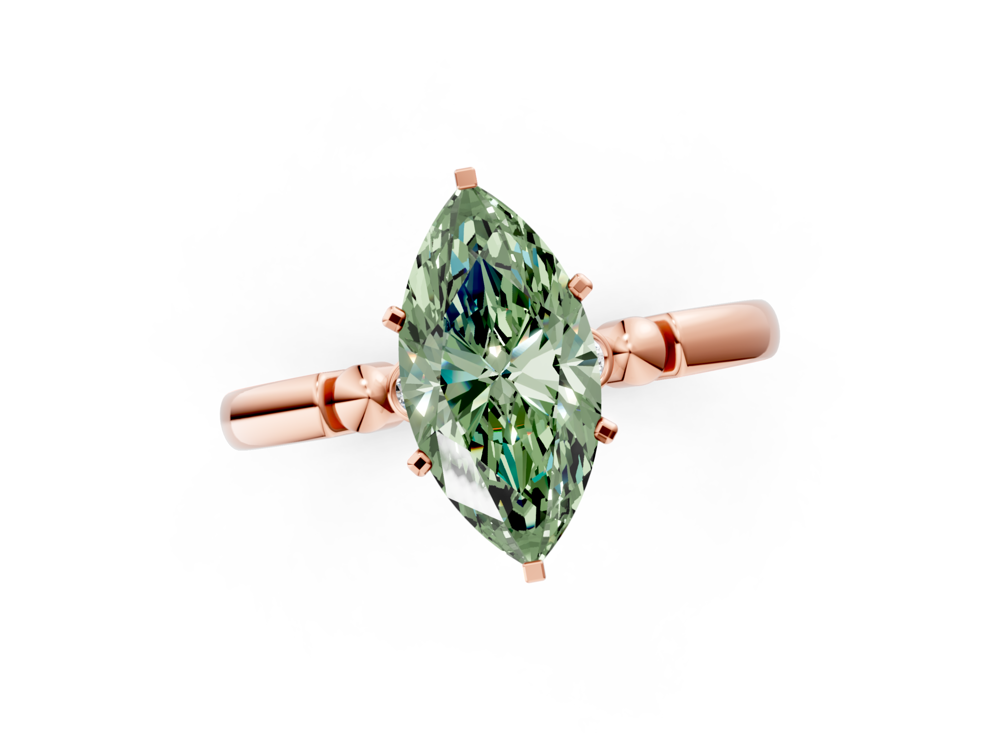 Rose gold Fancy Green Marquise  Solitaire Beaded Band with Four-Prong Setting_24