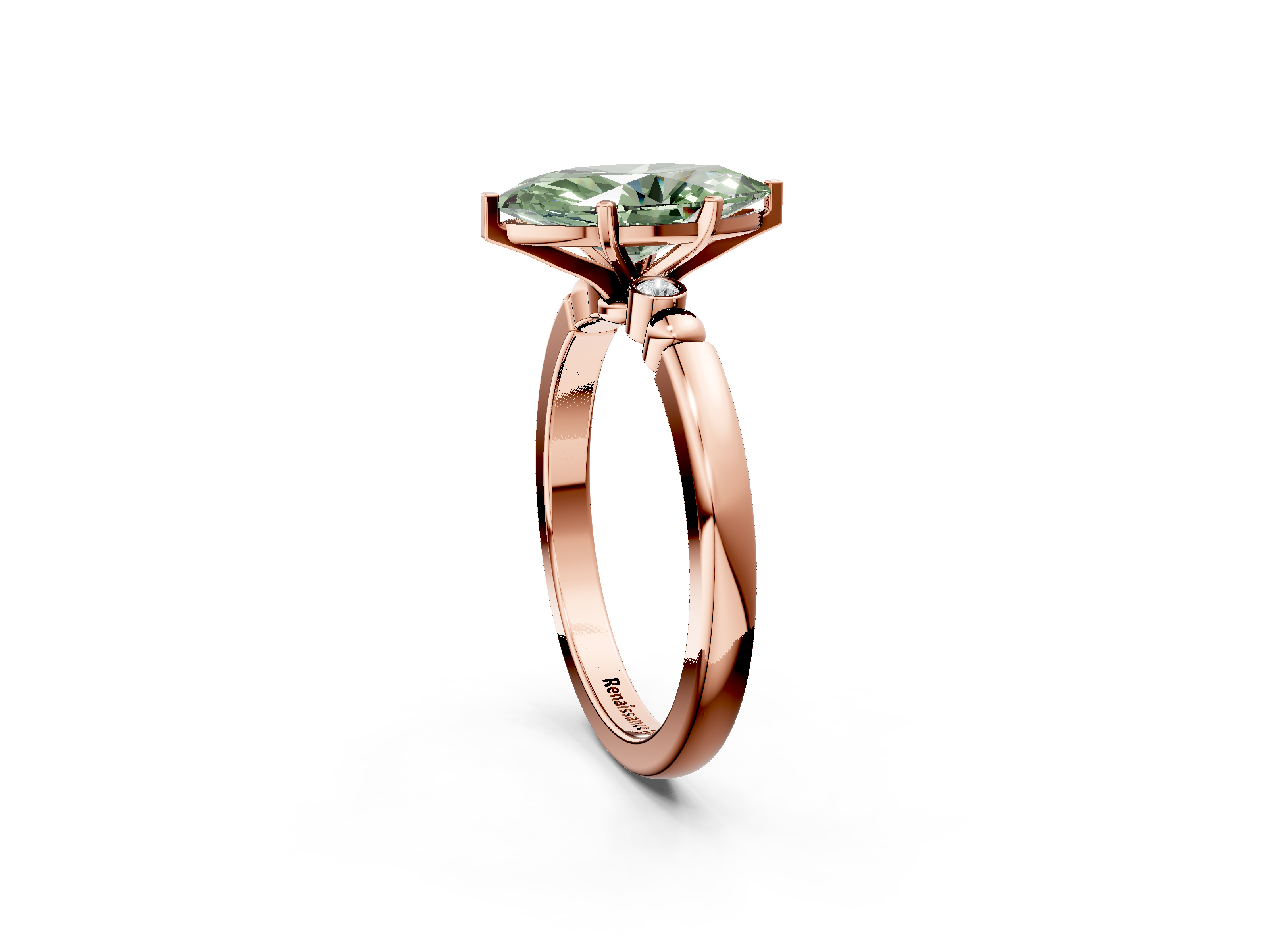 Rose gold Fancy Green Marquise  Solitaire Beaded Band with Four-Prong Setting_26