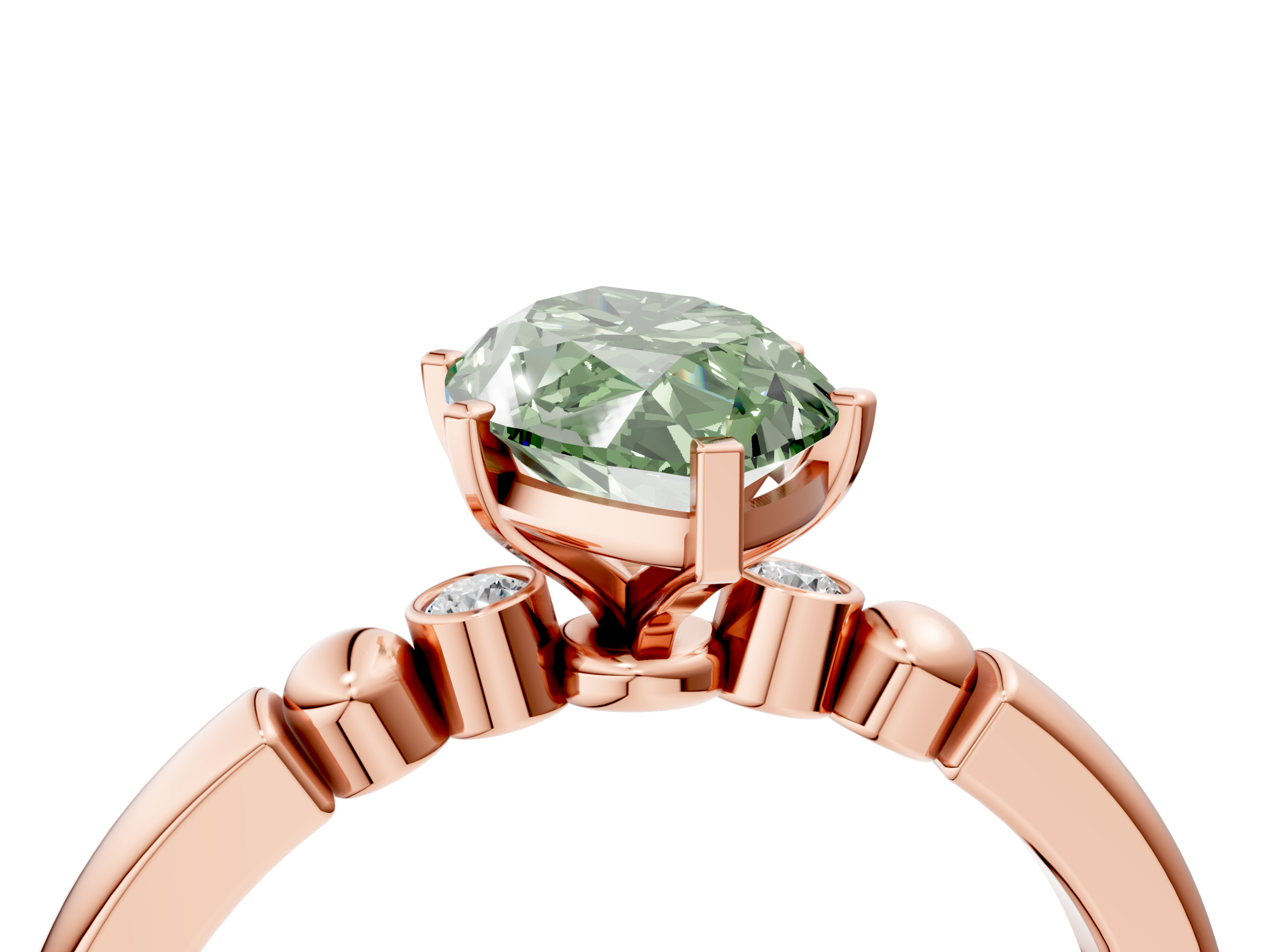 Rose gold Fancy Green Marquise  Solitaire Beaded Band with Four-Prong Setting_28