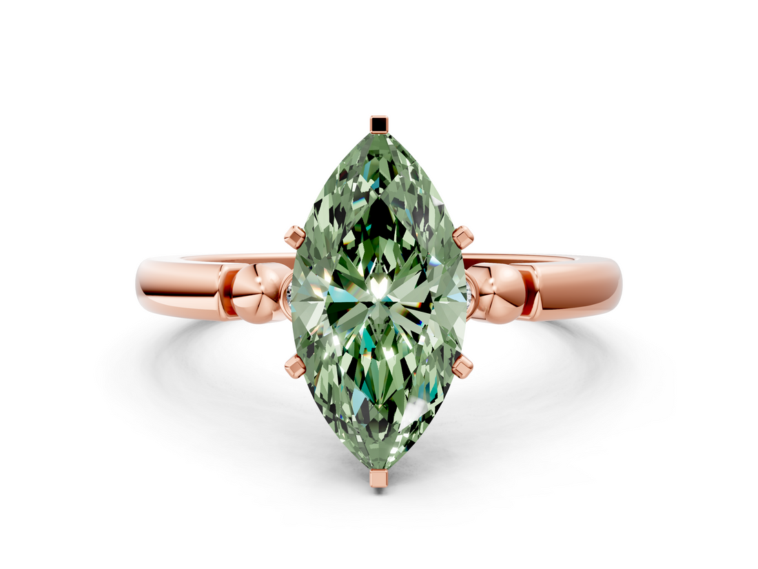Rose gold Fancy Green Marquise  Solitaire Beaded Band with Four-Prong Setting_64