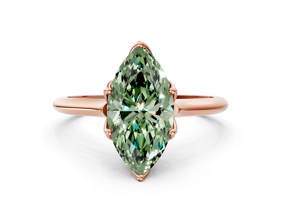 Rose gold Fancy Green Marquise  Solitaire Cathedral Diamond Ring with Six-Prong Setting_17