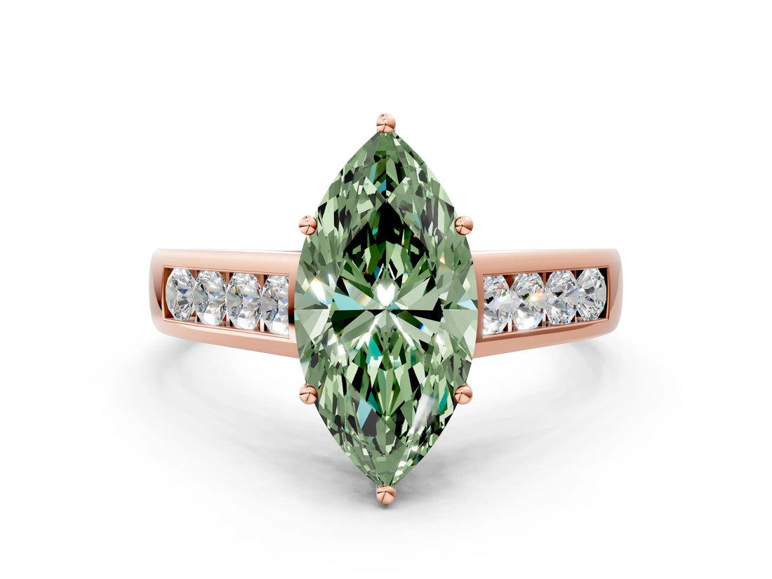 Rose gold Fancy Green Marquise  Solitaire Channel-Set Diamond Engagement Ring with Four-Prong Setting_32