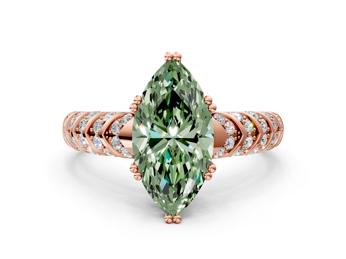 Rose gold Fancy Green Marquise  Solitaire Chevron Pave Diamond Engagement Ring with Six-Prong Setting_20