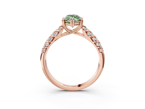 Rose gold Fancy Green Marquise  Solitaire Chevron Pave Diamond Engagement Ring with Six-Prong Setting