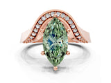 Rose gold Fancy Green Marquise  Solitaire Diamond Engagement Ring with Pave Band and Four-Prong Setting 1