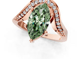 Rose gold Fancy Green Marquise  Solitaire Diamond Engagement Ring with Pave Band and Four-Prong Setting 2