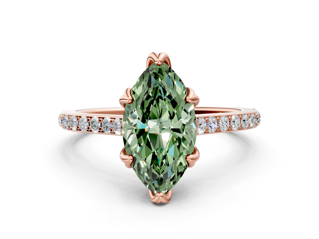 Rose gold Fancy Green Marquise  Solitaire Diamond Engagement Ring with Pave Band and Six-Prong Setting_20