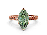 Rose gold Fancy Green Marquise  Solitaire Diamond Engagement Ring with XO Engraved Band and Four-Prong Setting 1