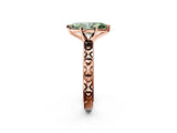 Rose gold Fancy Green Marquise  Solitaire Diamond Engagement Ring with XO Engraved Band and Four-Prong Setting 3