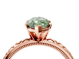 Rose gold Fancy Green Marquise  Solitaire Diamond Engagement Ring with XO Engraved Band and Four-Prong Setting 5