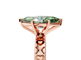 Rose gold Fancy Green Marquise  Solitaire Diamond Engagement Ring with XO Engraved Band and Four-Prong Setting