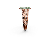 Rose gold Fancy Green Marquise  Solitaire Diamond Leaf Vine Band with Prong Setting_30