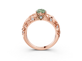Rose gold Fancy Green Marquise  Solitaire Diamond Leaf Vine Band with Prong Setting_31