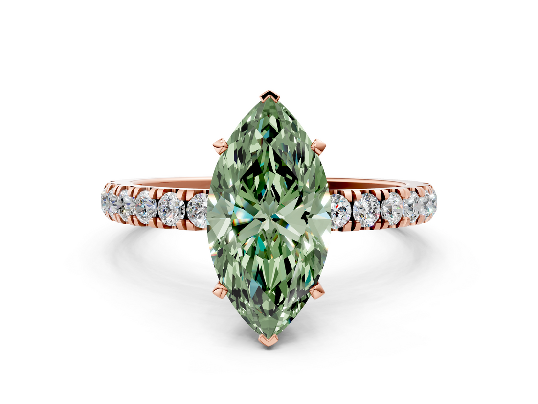 Rose gold Fancy Green Marquise  Solitaire Diamond Pavé Band with Four-Prong Setting_28