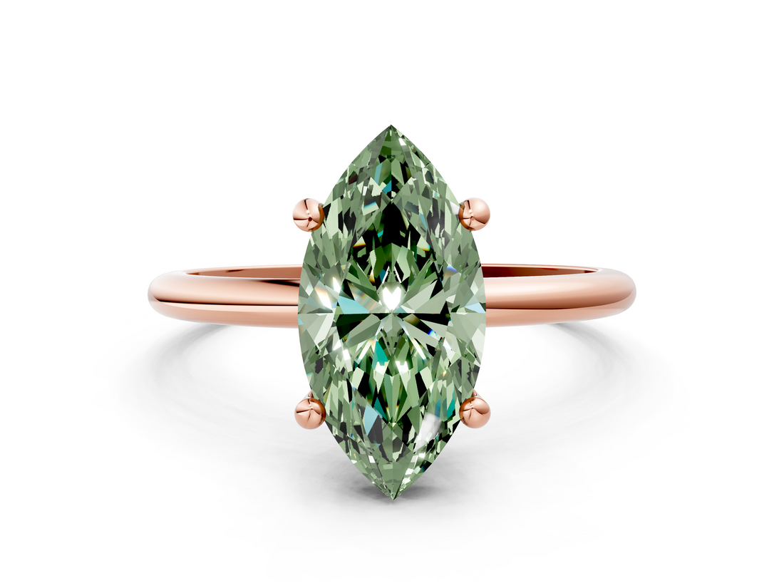 Rose gold Fancy Green Marquise  Solitaire Diamond Ring with 4-Prong Setting on a Classic Band_3