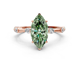 Rose gold Fancy Green Marquise  Solitaire Diamond Ring with Bezel Set Side Stones and Prong Setting_3