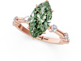 Rose gold Fancy Green Marquise  Solitaire Diamond Ring with Bezel Set Side Stones and Prong Setting_4