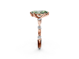 Rose gold Fancy Green Marquise  Solitaire Diamond Ring with Bezel Set Side Stones and Prong Setting_5