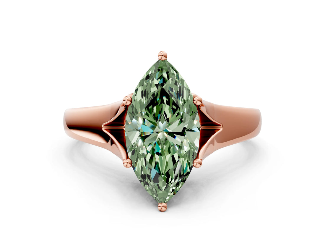 Rose gold Fancy Green Marquise  Solitaire Diamond Ring with Cathedral Band and Four-Prong Setting_65