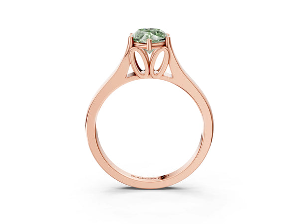 Rose gold Fancy Green Marquise  Solitaire Diamond Ring with Cathedral Band and Four-Prong Setting