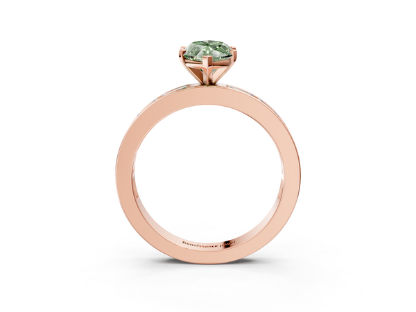 Rose gold Fancy Green Marquise  Solitaire Diamond Ring with Channel-Set Baguette Band and Four-Prong Setting