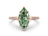 Rose gold Fancy Green Marquise  Solitaire Diamond Ring with Channel Set Band and Bezel Prong Setting_56