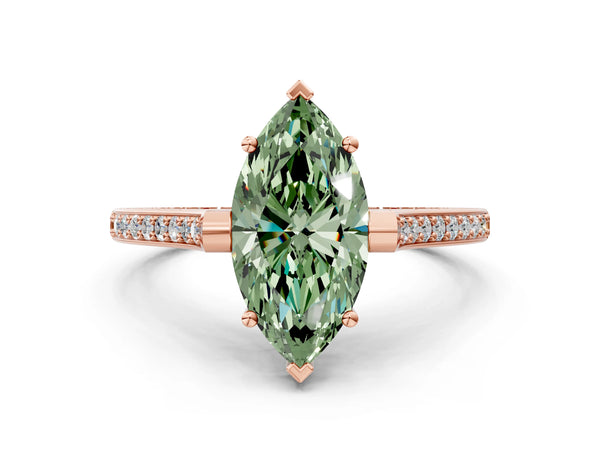 Rose Gold Marquise Vintage Cathedral Engagement Ring Setting for Fancy Green Center