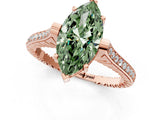 Rose gold Fancy Green Marquise  Solitaire Diamond Ring with Channel Set Band and Bezel Prong Setting_57