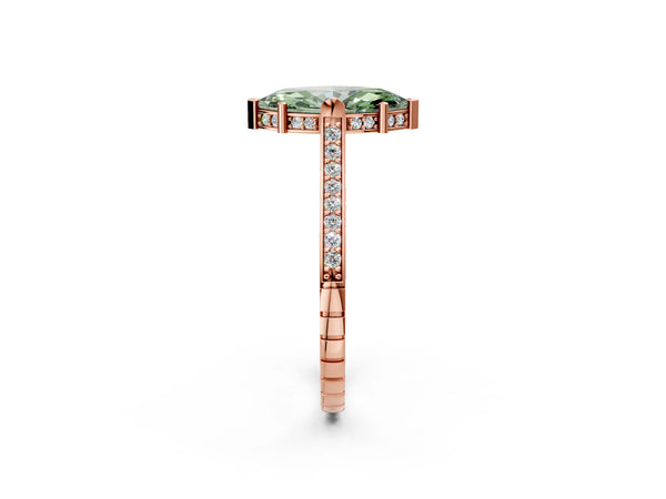 Rose Gold Marquise Vintage Cathedral Engagement Ring Setting for Fancy Green Center