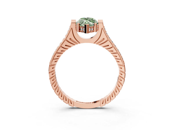 Rose Gold Marquise Vintage Cathedral Engagement Ring Setting for Fancy Green Center