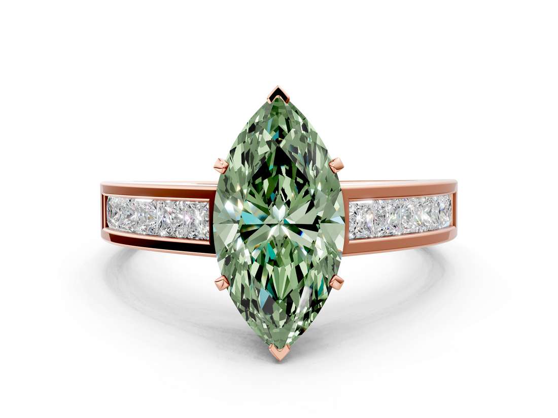 Rose gold Fancy Green Marquise  Solitaire Diamond Ring with Channel-Set Band and Four-Prong Setting_3