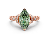 Rose gold Fancy Green Marquise  Solitaire Diamond Ring with Filigree Band and Four-Prong Setting_42