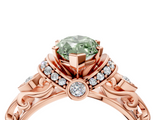 Rose gold Fancy Green Marquise  Solitaire Diamond Ring with Filigree Band and Four-Prong Setting_46