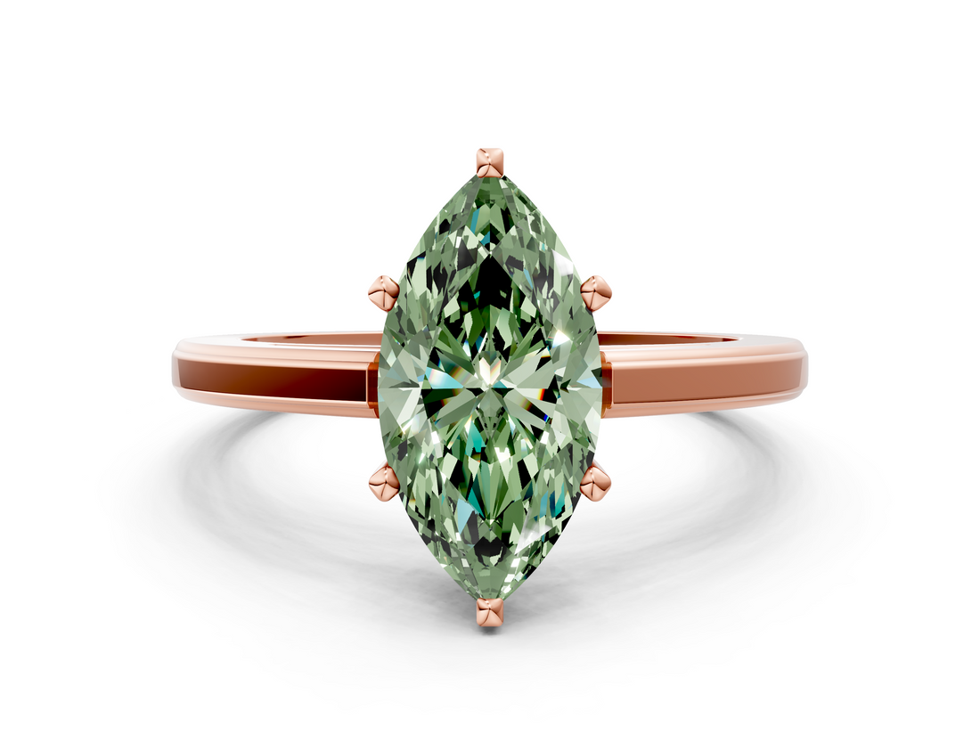 Rose gold Fancy Green Marquise  Solitaire Diamond Ring with Four-Prong Setting and Classic Band_3