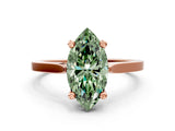 Rose gold Fancy Green Marquise  Solitaire Diamond Ring with Four-Prong Setting and Tapered Band 1