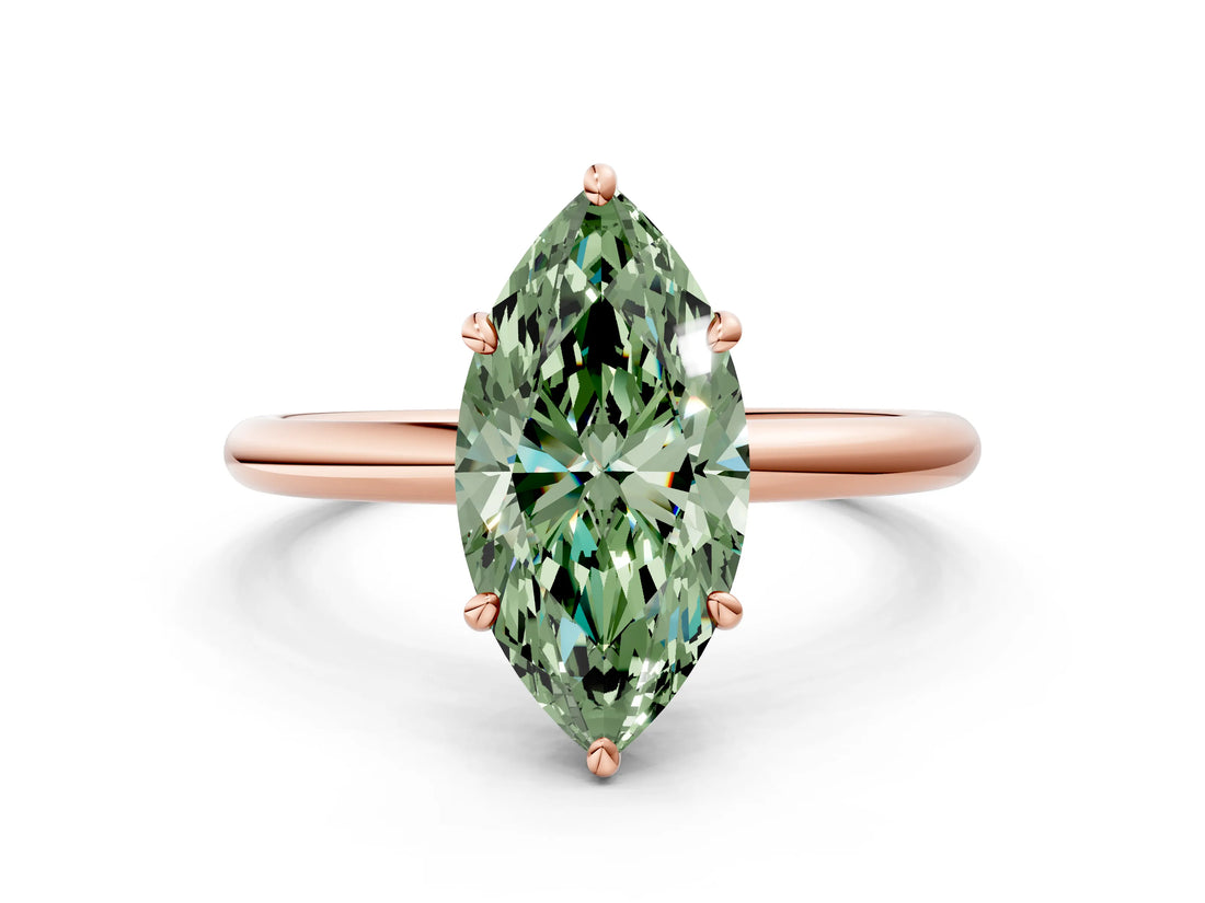 Rose gold Fancy Green Marquise  Solitaire Diamond Ring with Four-Prong Setting on a Plain Band_20