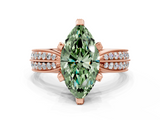 Rose gold Fancy Green Marquise  Solitaire Diamond Ring with Milgrain Pavé Band and Four-Prong Setting_19