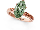 Rose gold Fancy Green Marquise  Solitaire Diamond Ring with Milgrain and Black Enamel X Pattern Band_113