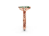 Rose gold Fancy Green Marquise  Solitaire Diamond Ring with Milgrain and Black Enamel X Pattern Band_114