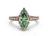 Rose gold Fancy Green Marquise  Solitaire Diamond Ring with Pavé Band and Four-Prong Setting_101