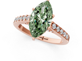Rose gold Fancy Green Marquise  Solitaire Diamond Ring with Pavé Band and Four-Prong Setting_102