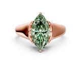 Rose gold Fancy Green Marquise  Solitaire Diamond Ring with Six-Prong Cathedral Setting_32