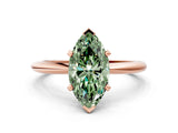 Rose gold Fancy Green Marquise  Solitaire Diamond Ring with Six-Prong Setting on a Classic Band