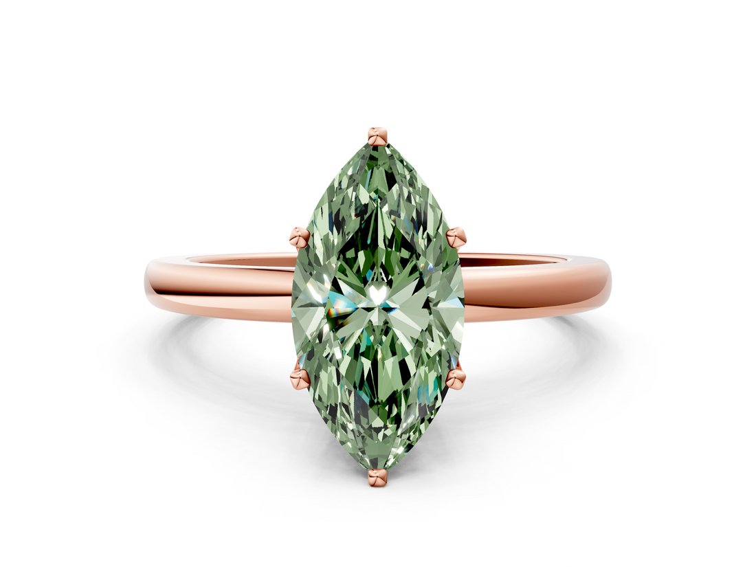 Rose gold Fancy Green Marquise  Solitaire Diamond Ring with Six-Prong Setting on a Classic Band_3