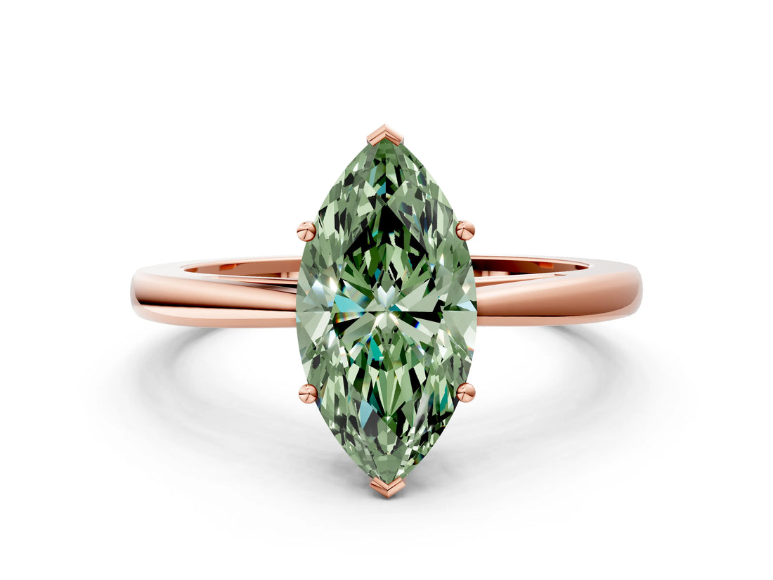 Rose gold Fancy Green Marquise  Solitaire Diamond Ring with Split Shank and Four-Prong Setting_12