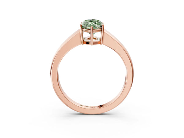 Rose gold Fancy Green Marquise  Solitaire Diamond Ring with Tapered Band and Four-Prong Setting